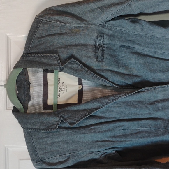Abercrombie & Fitch Y2K Blue Denim/Cotton Blazer Size Large - Picture 3 of 7